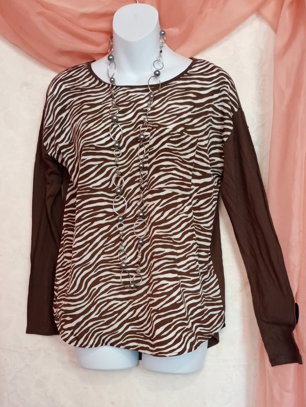 MICHAEL Michael Kors Cream and Brown Graphic Blouse Sz Sm